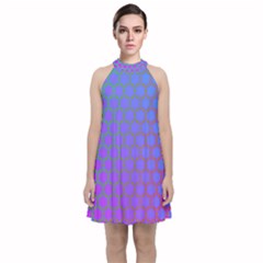 Hex Circle Points Vaporwave One Velvet Halter Neckline Dress 