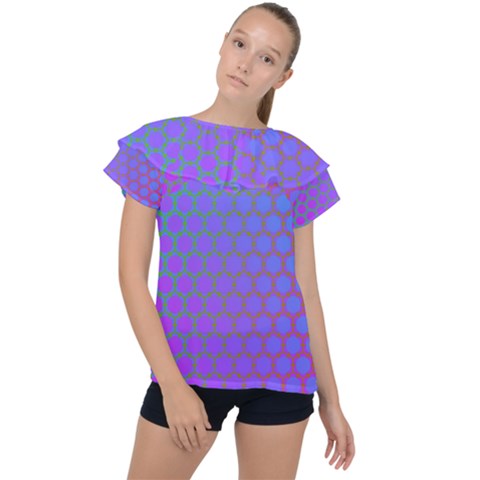 Hex Circle Points Vaporwave One Ruffle Collar Chiffon Blouse by WetdryvacsLair