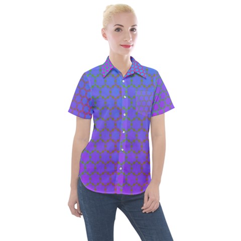 Hex Circle Points Vaporwave One Women s Short Sleeve Pocket Shirt by WetdryvacsLair