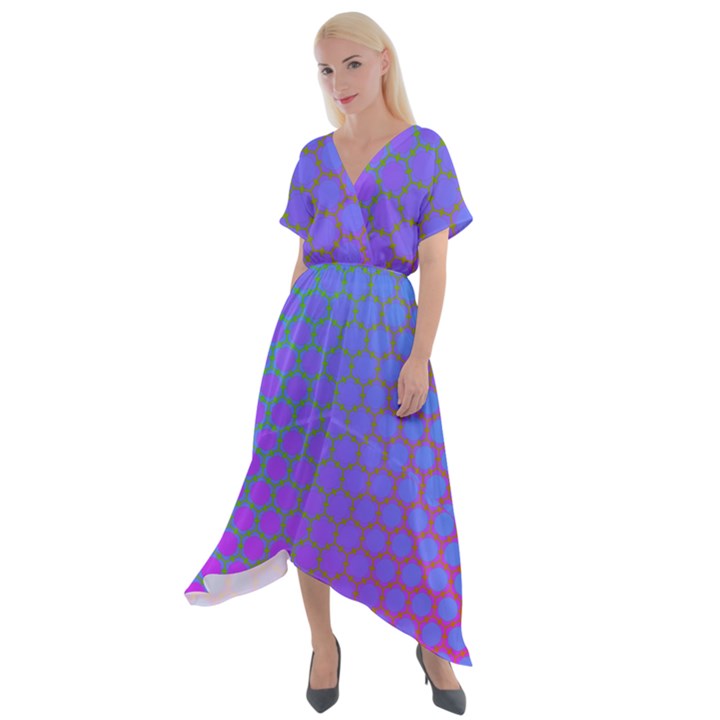 Hex Circle Points Vaporwave One Cross Front Sharkbite Hem Maxi Dress