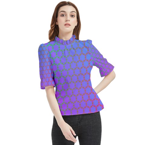 Hex Circle Points Vaporwave One Frill Neck Blouse by WetdryvacsLair