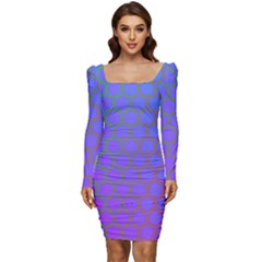 Hex Circle Points Vaporwave One Women Long Sleeve Ruched Stretch Jersey Dress