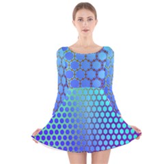 Hex Circle Points Vaporwave Three Long Sleeve Velvet Skater Dress