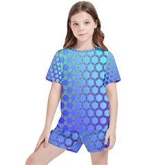 Hex Circle Points Vaporwave Three Kids  Tee And Sports Shorts Set by WetdryvacsLair