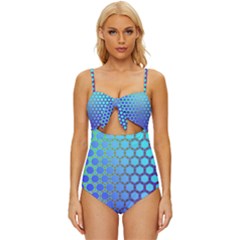 Hex Circle Points Vaporwave Three Knot Front One-piece Swimsuit by WetdryvacsLair