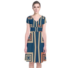 Abstract Pattern Geometric Backgrounds   Short Sleeve Front Wrap Dress