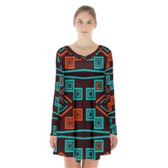 Abstract Pattern Geometric Backgrounds   Long Sleeve Velvet V-neck Dress by Eskimos