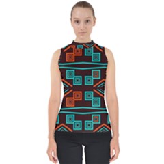 Abstract Pattern Geometric Backgrounds   Mock Neck Shell Top by Eskimos