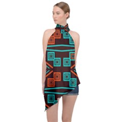 Abstract Pattern Geometric Backgrounds   Halter Asymmetric Satin Top by Eskimos