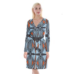 Abstract Geometric Design    Long Sleeve Velvet Front Wrap Dress by Eskimos