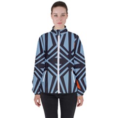 Abstract Geometric Design    Women s High Neck Windbreaker by Eskimos