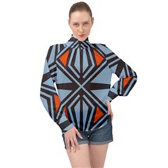 Abstract Geometric Design    High Neck Long Sleeve Chiffon Top by Eskimos