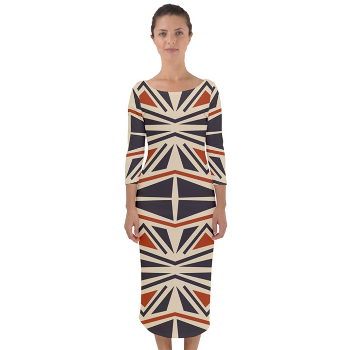 Abstract geometric design    Quarter Sleeve Midi Bodycon Dress