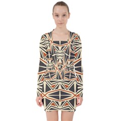 Abstract Geometric Design    V-neck Bodycon Long Sleeve Dress by Eskimos