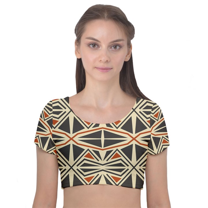 Abstract geometric design    Velvet Short Sleeve Crop Top 