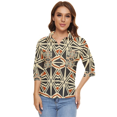 Abstract Geometric Design    Women s Quarter Sleeve Pocket Shirt by Eskimos