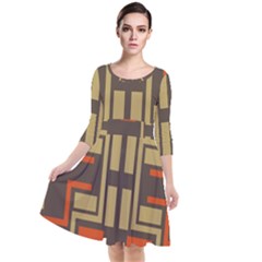 Abstract Geometric Design    Quarter Sleeve Waist Band Dress by Eskimos