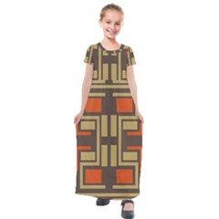 Abstract Geometric Design    Kids  Short Sleeve Maxi Dress by Eskimos