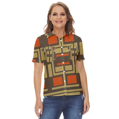 Abstract Geometric Design    Women s Short Sleeve Double Pocket Shirt by Eskimos