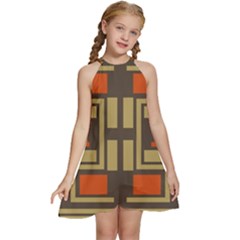 Abstract Geometric Design    Kids  Halter Collar Waist Tie Chiffon Dress