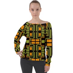 Abstract Geometric Design    Off Shoulder Long Sleeve Velour Top by Eskimos