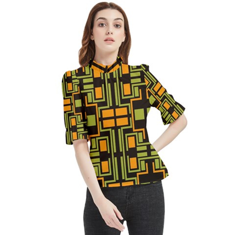 Abstract Geometric Design    Frill Neck Blouse by Eskimos