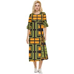 Abstract Geometric Design    Double Cuff Midi Dress