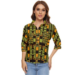 Abstract Geometric Design    Women s Quarter Sleeve Pocket Shirt