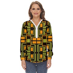 Abstract Geometric Design    Zip Up Long Sleeve Blouse