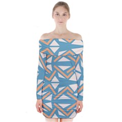 Abstract Geometric Design    Long Sleeve Off Shoulder Dress