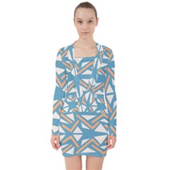 Abstract Geometric Design    V-neck Bodycon Long Sleeve Dress by Eskimos