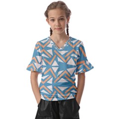 Abstract Geometric Design    Kids  V-neck Horn Sleeve Blouse by Eskimos