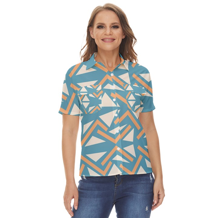 Abstract geometric design    Women s Short Sleeve Double Pocket Shirt