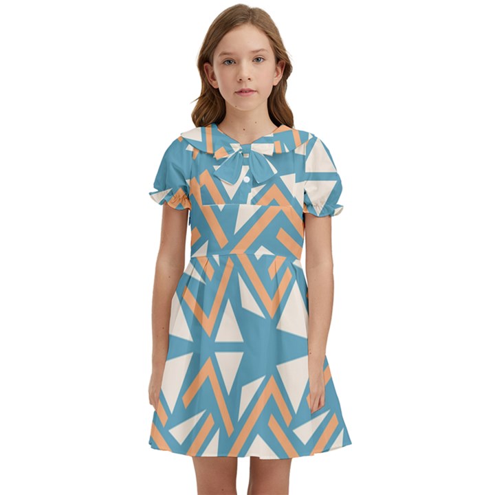 Abstract geometric design    Kids  Bow Tie Puff Sleeve Dress