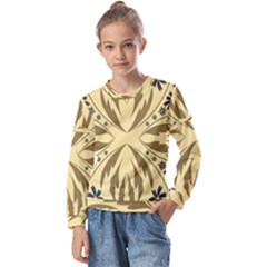 Folk Flowers Print Floral Pattern Ethnic Art Kids  Long Sleeve Tee With Frill 