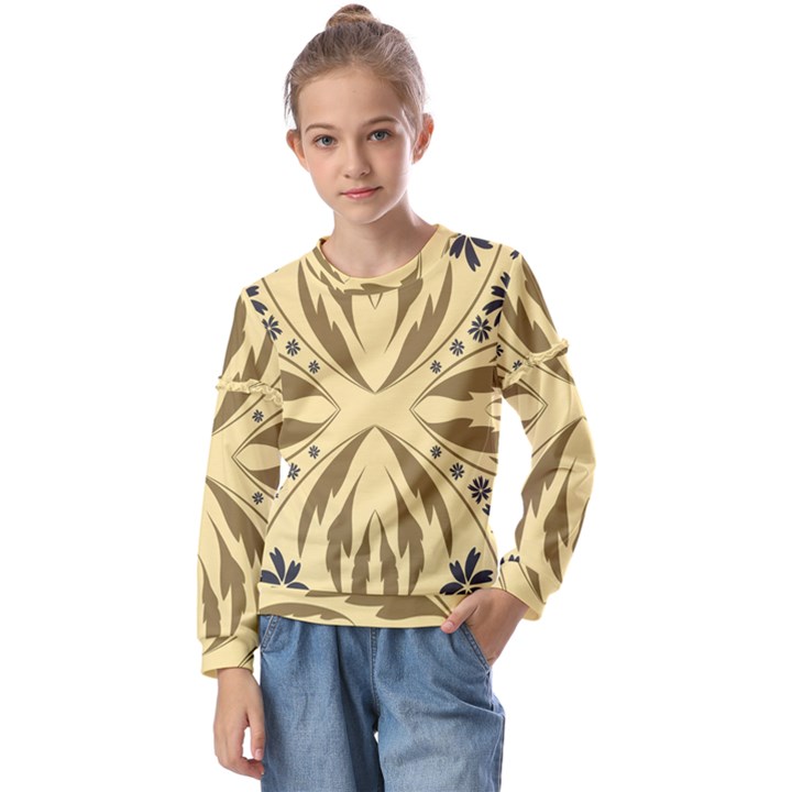 Folk flowers print Floral pattern Ethnic art Kids  Long Sleeve Tee with Frill 