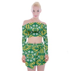 Folk Flowers Print Floral Pattern Ethnic Art Off Shoulder Top With Mini Skirt Set by Eskimos