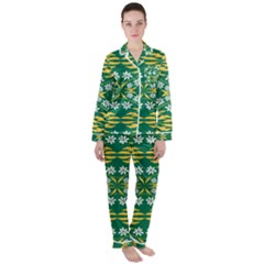 Folk Flowers Print Floral Pattern Ethnic Art Satin Long Sleeve Pajamas Set by Eskimos