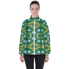 Folk Flowers Print Floral Pattern Ethnic Art Women s High Neck Windbreaker by Eskimos