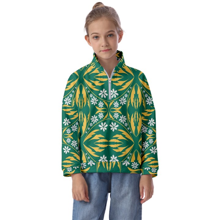 Folk flowers print Floral pattern Ethnic art Kids  Half Zip Hoodie