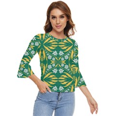 Folk Flowers Print Floral Pattern Ethnic Art Bell Sleeve Top