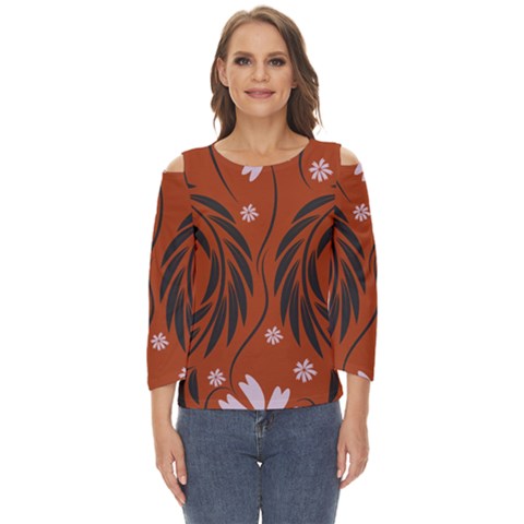 Folk Flowers Print Floral Pattern Ethnic Art Cut Out Wide Sleeve Top by Eskimos