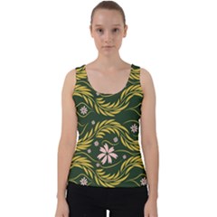 Folk Flowers Print Floral Pattern Ethnic Art Velvet Tank Top by Eskimos