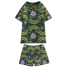 Folk Flowers Print Floral Pattern Ethnic Art Kids  Swim Tee And Shorts Set by Eskimos