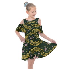 Folk Flowers Print Floral Pattern Ethnic Art Kids  Shoulder Cutout Chiffon Dress by Eskimos