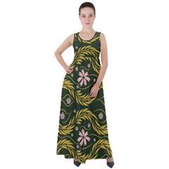 Folk Flowers Print Floral Pattern Ethnic Art Empire Waist Velour Maxi Dress by Eskimos