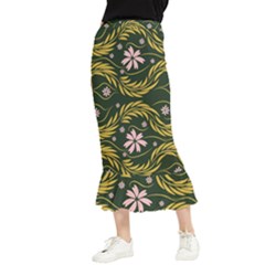 Folk Flowers Print Floral Pattern Ethnic Art Maxi Fishtail Chiffon Skirt by Eskimos