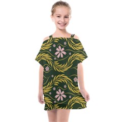 Folk Flowers Print Floral Pattern Ethnic Art Kids  One Piece Chiffon Dress by Eskimos