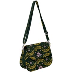 Folk Flowers Print Floral Pattern Ethnic Art Saddle Handbag by Eskimos