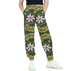 Folk Flowers Print Floral Pattern Ethnic Art Kids  Elastic Waist Pants